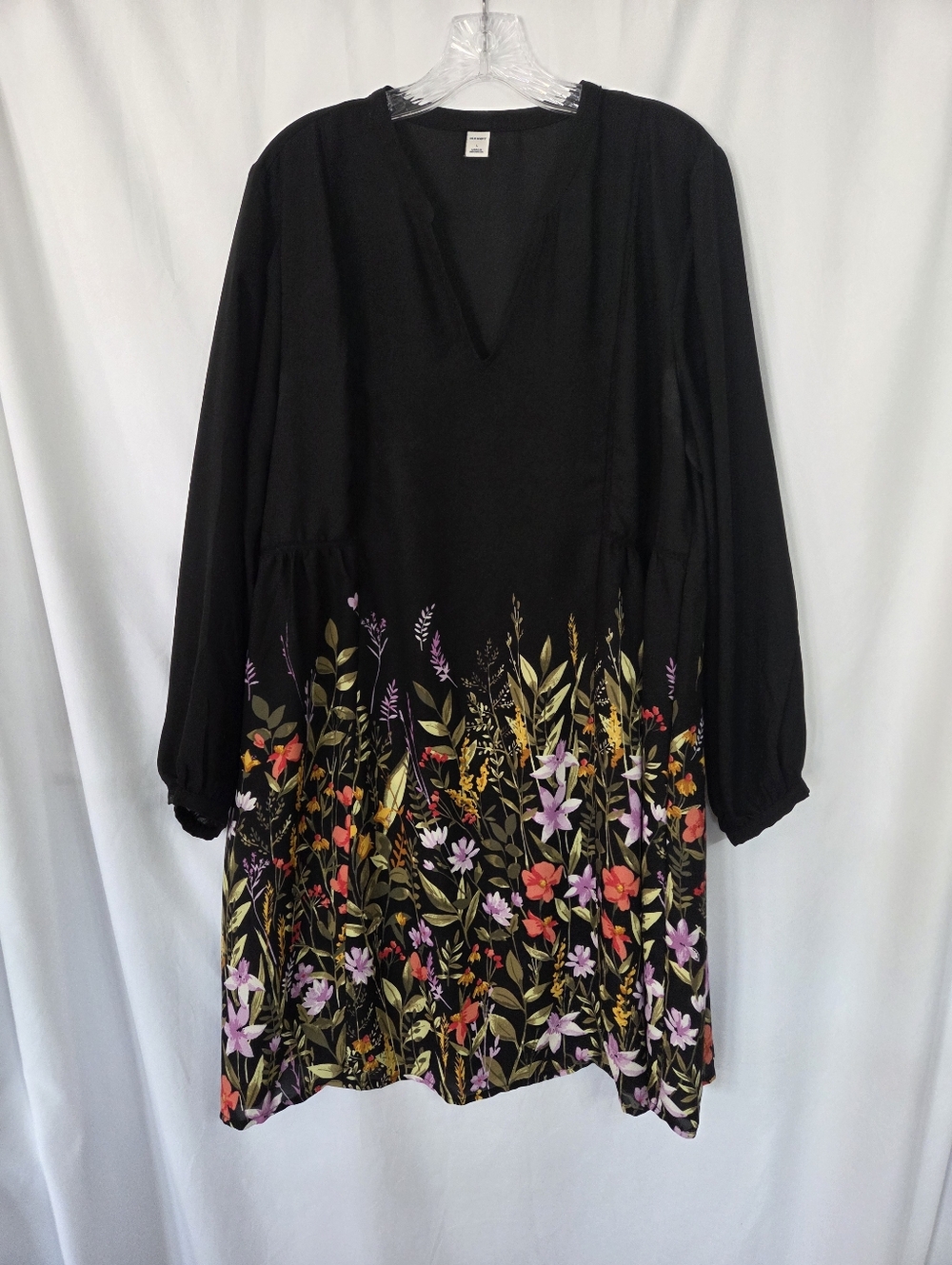 Old Navy Sheer Black Midi Dress with Floral Hem Size L